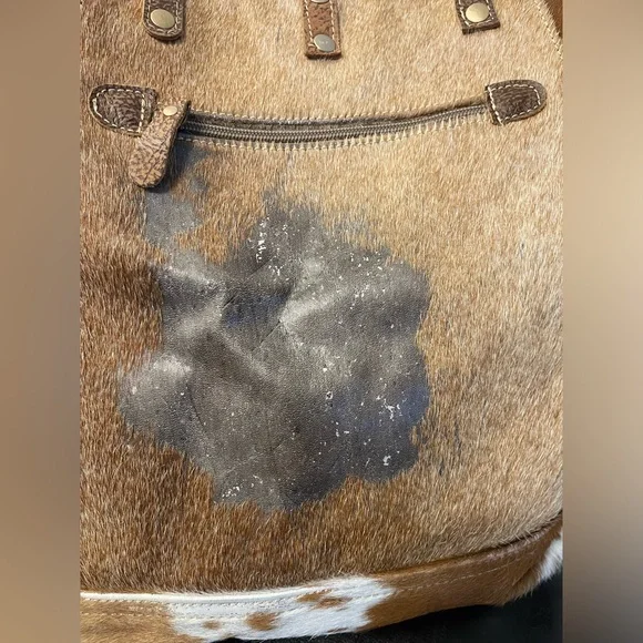 MYRA BAG / WALLET Tan hair on tote Calf Hair Leather Bag with wallet CHK PIC - Picture 4 of 14